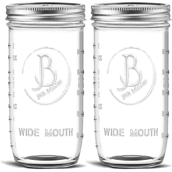 Wide Mouth Mason Jars 24 oz - (2 Pack) - Clear Glass Pint and a Half Mason Jars With Airtight Lids and Bands. For Storage, Canning, Fermenting, Cold Brew Coffee, Freezing, Microwave & Dishwasher Safe