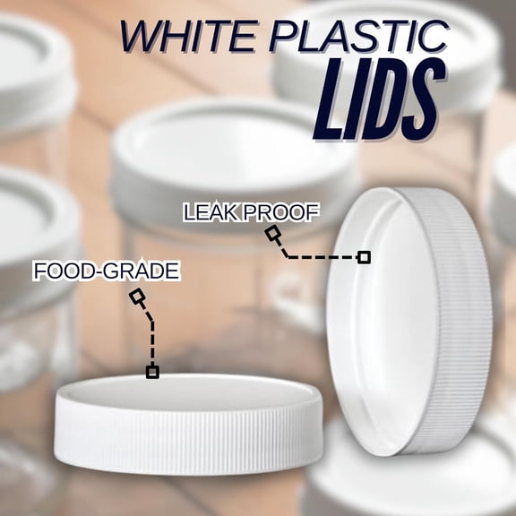 Wide Mouth Mason Jars 32 oz 2 Pack Quart Size Jars with Airtight Lids and Bands & White Plastic Lid, Ideal for Meal Prep, Canning, Fermenting and DIY Projects, Microwave & Dishwasher Safe.