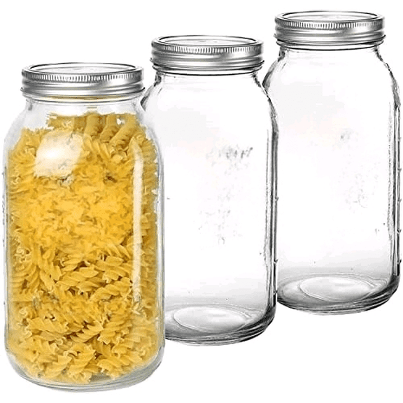Wide Mouth Mason Jars 64 oz 3 Pack Half Gallon Mason Jars with Airtight Lid and Band, Large Clear Glass Mason Jars for Canning, Fermenting, Pickling, Storing$$Home Decor, Kitchen, & Other