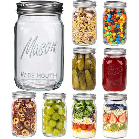 Wide Mouth Mason Jars, 9 Pack Mason Jars 32 oz for Pickling, Canning, Fermenting and Food Storage, Microwave & Dishwasher Safe