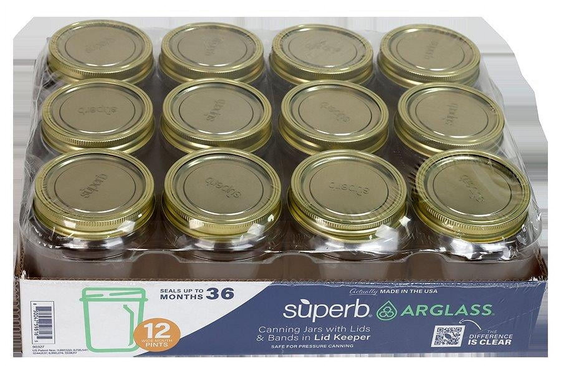 Superb Wide Mouth 16 oz Mason Jars 12pk, Pint Canning Jars with Lids ...