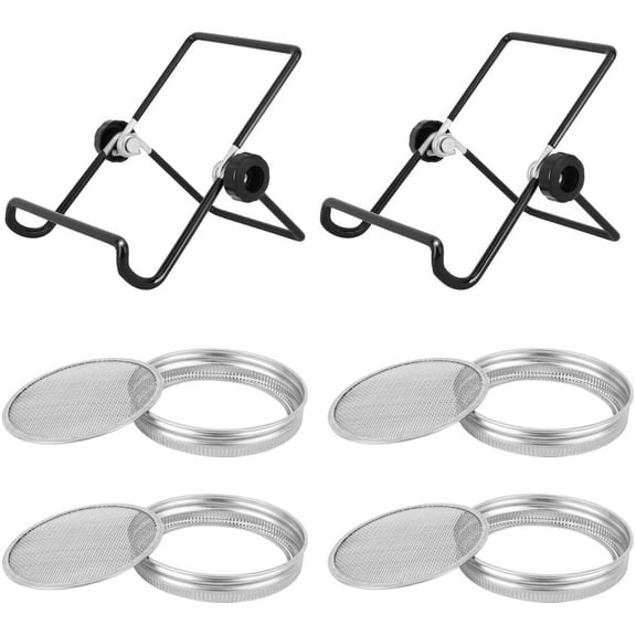 Wide Mouth Sprouting Lids 4 Pack, Stands for 86mm Wide Mouth Mason Jars, 304 Stainless Steel Sprouting Jar Screen Lids with 2 Pack Sprouting Foldable Perfect for Grow Sprout Seeds at Home