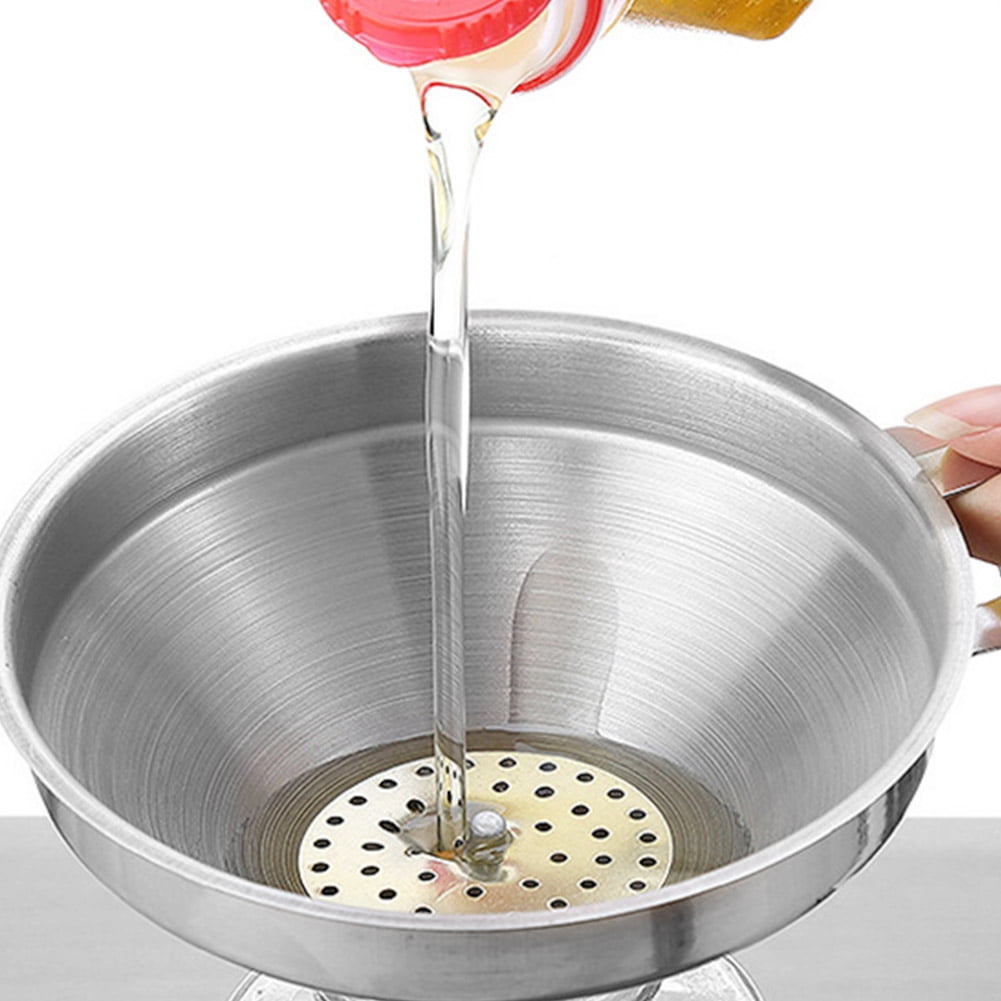 Wide Mouth Stainless Steel Kitchen Oil Funnel with Strainer Filter