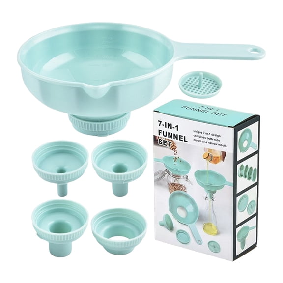 Wide Mouth Versatile Funnel, Binkne Canning Funnels for Kitchen Use, Food Grade Plastic Cooking Funnel Set with 4 Size Spouts and 2 Strainers for Filling Different Bottles and Bags