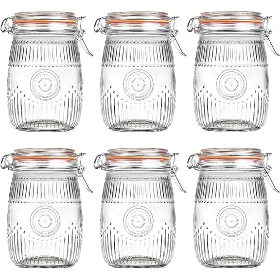 Wide Mouth Vintage Mason Jars with Airtight Lid 32oz, Canister Quart Jars for Kitchen Storage - for Coffee, Sugar, Beans 6 Pack