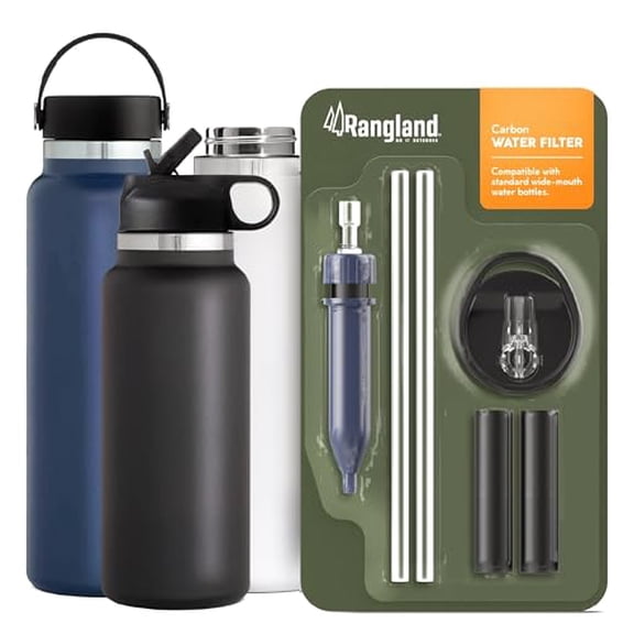 Wide Mouth Water Bottle Replacement Lid with 2 Straws and  Filter for HydroFlask, ThermoFlask and IronFlask (3 Carbon Activated Filters) Sport Cap Top with Handle$$Sport & Recreation Other