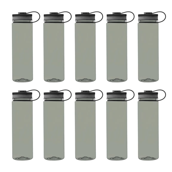 Wide Mouth Water Bottles 26 oz. Set of 10, Bulk Pack - BPA Free, Great for Gym, Camping, Backpacking, School - Smoke