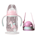 thumbnail image 1 of Wide Neck Feeding Bottle With Straw Handle Drop Resistant Training Cup Silicone PP Refillable Bottle Multi Color 1PCS 8.1-10.1fl oz, 1 of 8