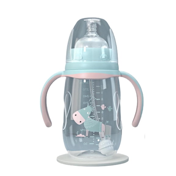 Wide Neck Feeding Bottle With Straw Handle Drop Resistant Training Cup Silicone PP Refillable Bottle Multi Color 1PCS 8.1-10.1fl oz