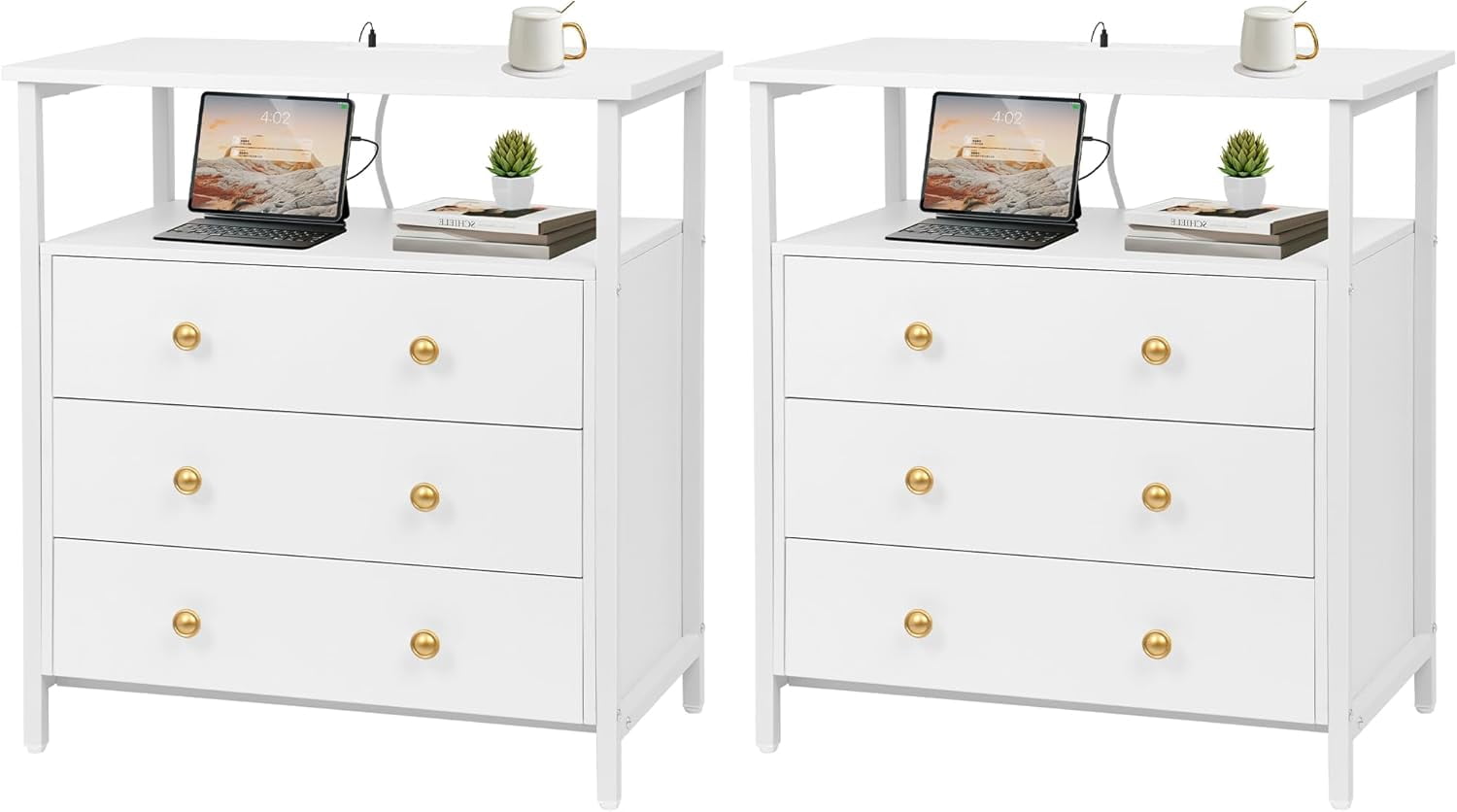 Wide Night Stand with Charging Station Bedside Table with Open Shelf — free download