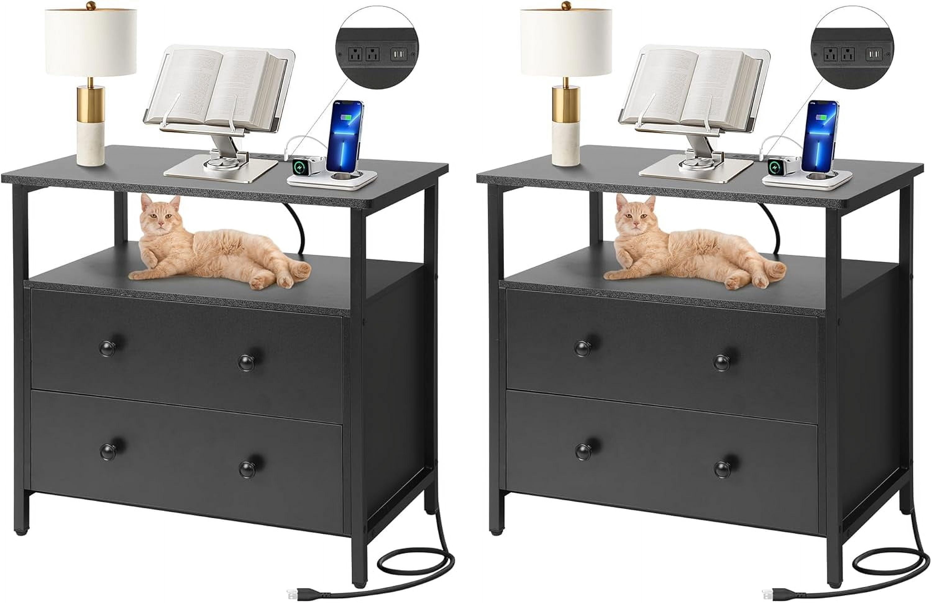 Wide Night Stand with Charging Station Bedside Table with Open Shelf — free download