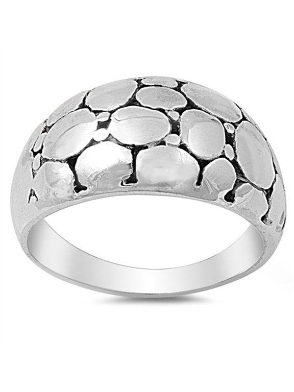 Wide Nugget Bead Bubble Wide Domed Ring .925 Sterling Silver Band Jewelry Female Male Unisex Size 8