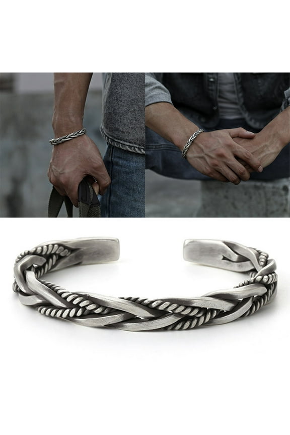 Wide Open Bracelet Handmade Weave For Men Open Bangle Copper Metal Open Jewelry Craft For Everyday Wear