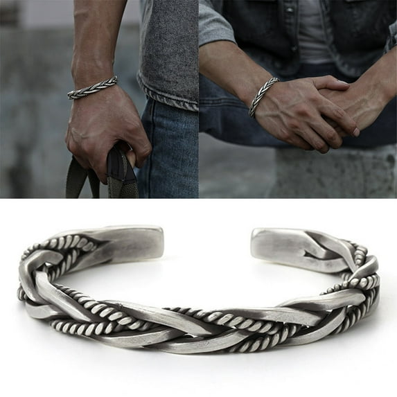 Stylish Bracelets for Men Handmade Weave Bracelet Open Bangle Copper Unique Birthday and Valentine’s Day Jewelry