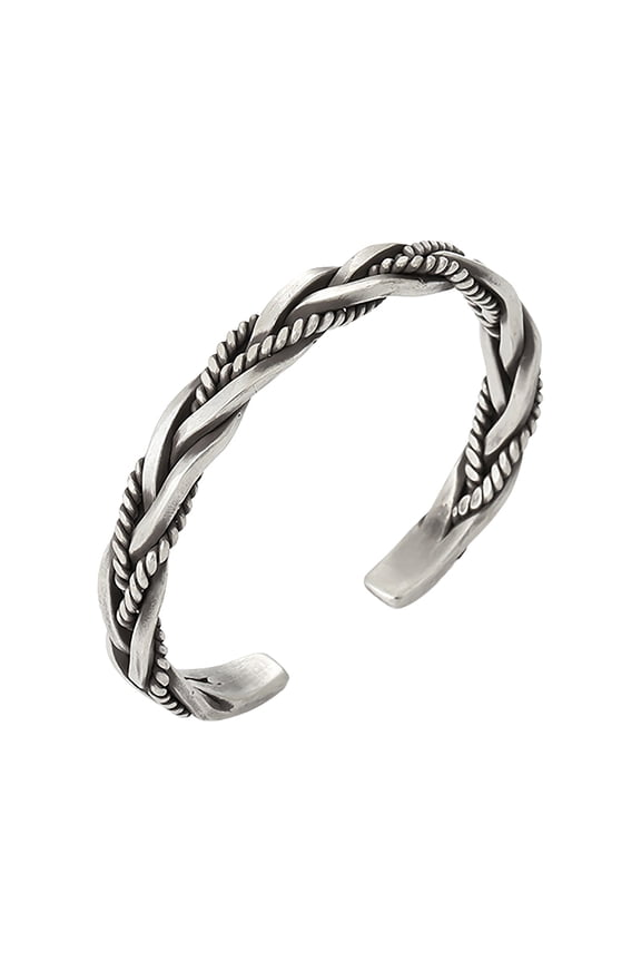 Wide Open Cuff Bracelet Handmade Twist Weave Bracelet for Men Vintage Silver One Size Alloy Copper