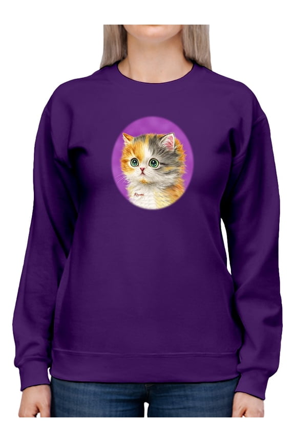Wide Open Eyes Cat Sweatshirt Women -Kayomi Harai Designs, Female x-Large