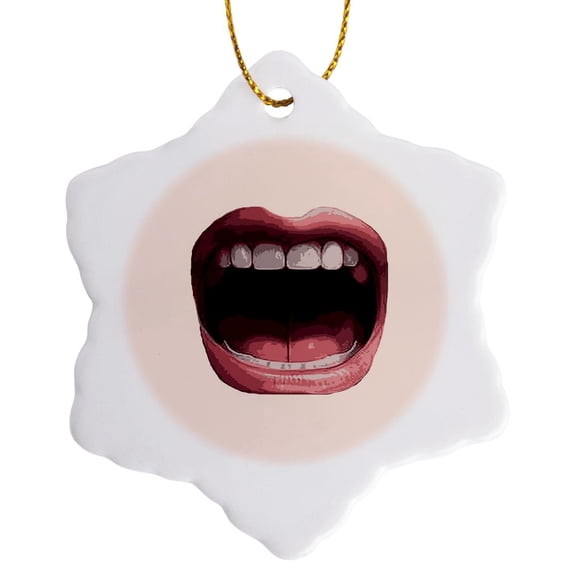 3drose, Wide Open Mouth Yelling or Singing, 3 inch Snowflake Porcelain Ornament