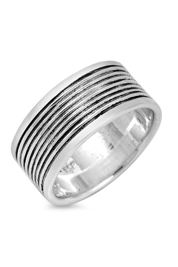 Wide Oxidized Groove Ridge Wedding Ring .925 Sterling Silver Band Jewelry Female Male Unisex Size 12