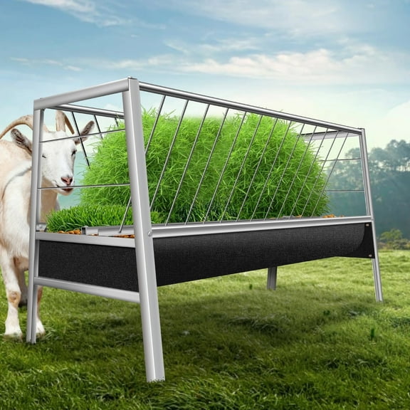 Wide Pan (23.6") Livestock Goat Feeder, Goat Hay Feeder, Pasture Feeder, 77 Gallon Stainless Steel, 59"L x 19.6"W x 33.4"H, for Sheep, Horses, Calves, Deer, Cow​
