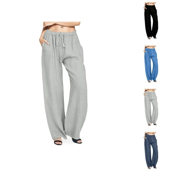 Wide Pants Waist Long Drawstring Casual Elastic Women Leg Solid Cotton Pants Casual Capris