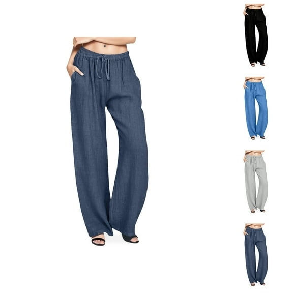 Wide Pants Waist Long Drawstring Casual Elastic Women Leg Solid Cotton Pants Casual Womens Pants