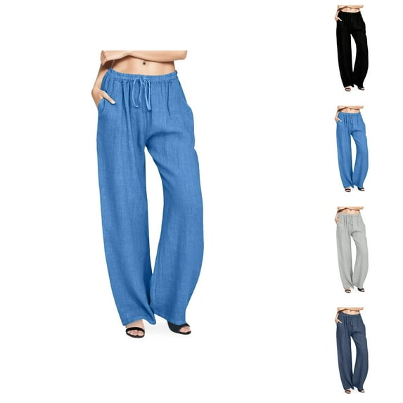 Wide Pants Waist Long Drawstring Casual Elastic Women Leg Solid Cotton Pants Women Capris For Summer