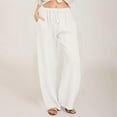 thumbnail image 1 of Wide Pants Waist Long Drawstring Casual Linen Elastic Women Leg Solid Pants Maternity Pants for Women Business Casual Womens Elastic Belted High Waist Casual Loose Long Pants with Pocket Cropped Pants, 1 of 4