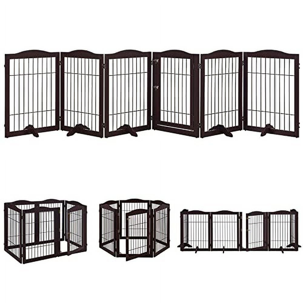 Wide Pet Gate, 6 Panels Freestanding Dog Gate With Walk Through Door And 5 Support Feet