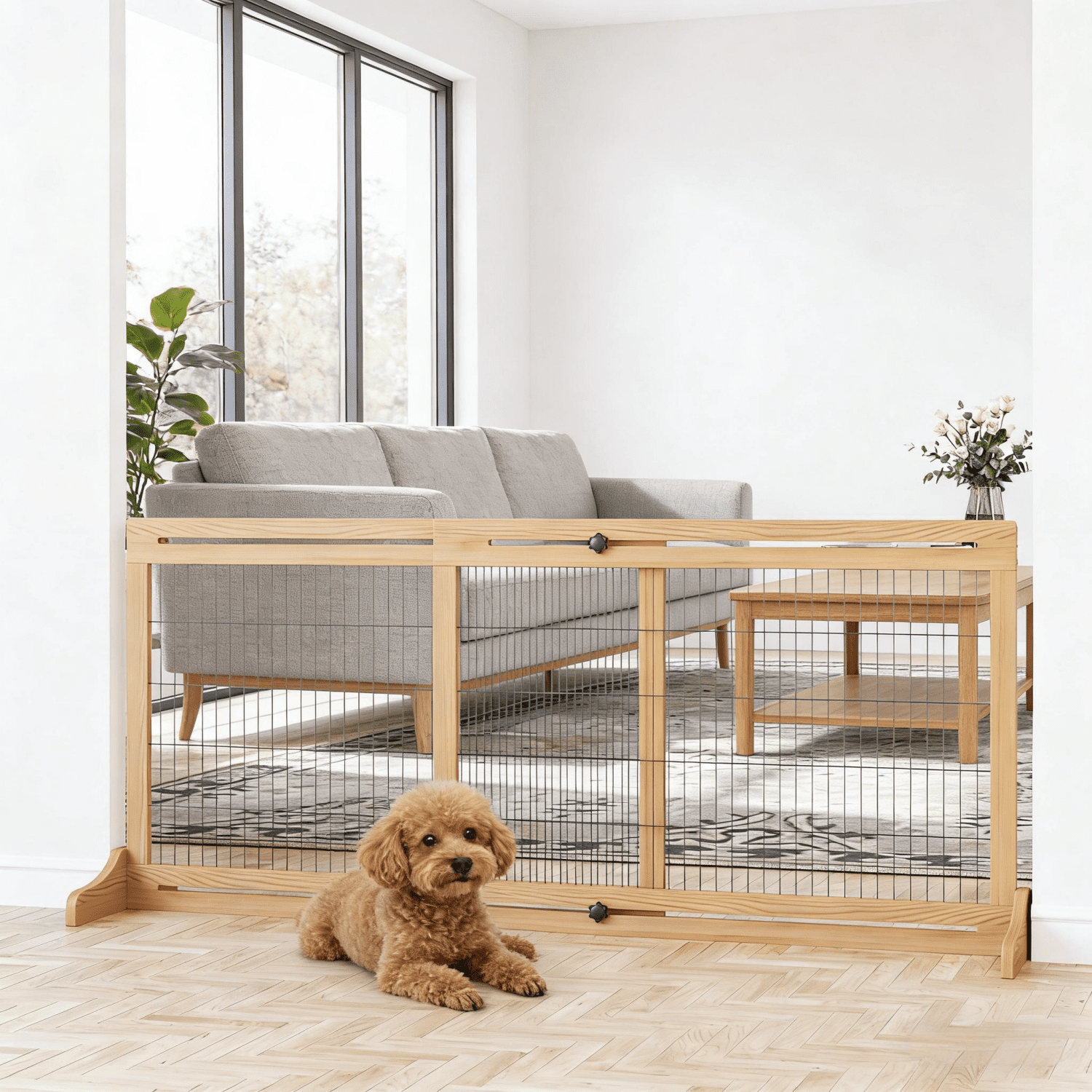 Wide Pet Gate, Wooden Pet Gate Freestanding Pet Gate for Your Home