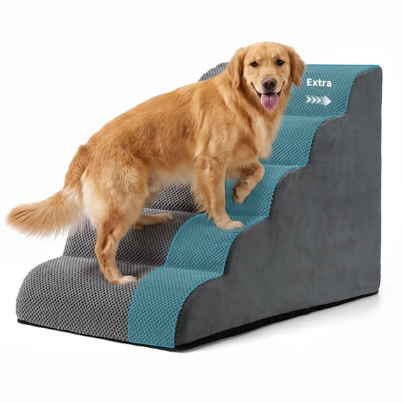 Wide Pet Stairs for Large Dogs – High-Density Foam Dog Steps with Non-Slip Base & Washable Cover, Gray (45x80x60 cm)