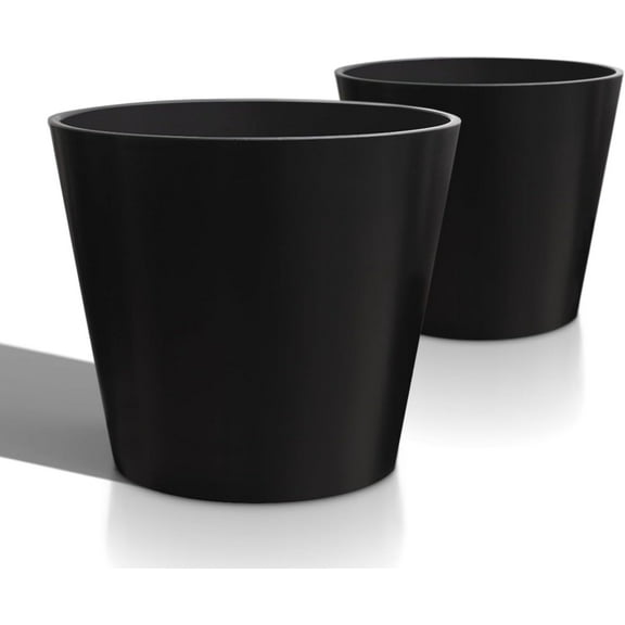 Wide Planters for Outdoor Plants, Extra Large Indoor Flower Pots for Garden, Front Porch, Patio - Round Resin Planter Set of 2 (Black, 20 inch - 2 Pack)