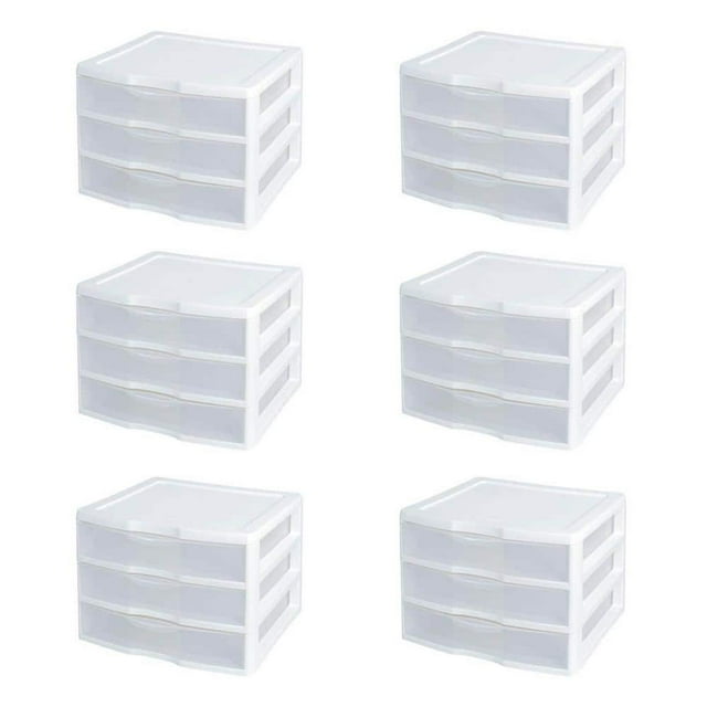Wide Portable Countertop 3 Drawer Qt Desktop Storage Unit (6 Pack