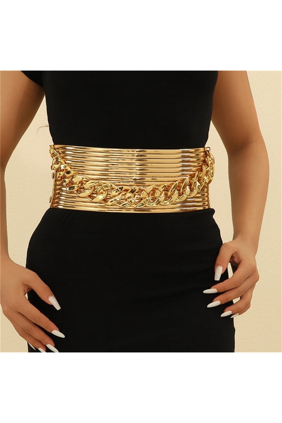 Wide Pu Elastic Belts With Chain for Women Dresses Black Waist Corset Belt for Women Fashion Wide Stretchy Belts