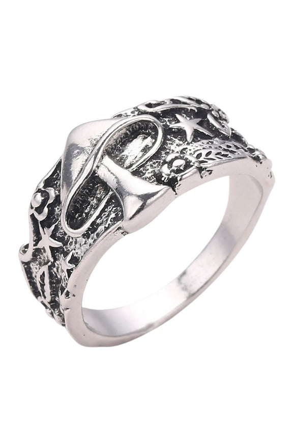 Wide Punk Alloy Men Ring Mushroom Star Carved Finger Ring Jewelry Accessaries