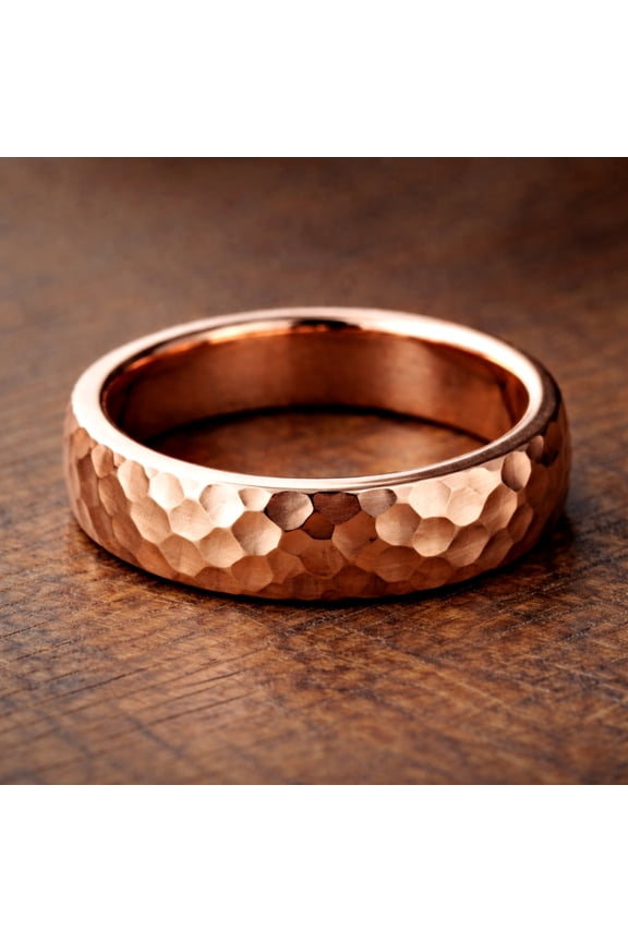 Wide Pure Copper Hammered Band Ring – Handmade Minimalist Textured Jewelry, Promise Band