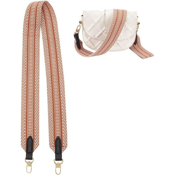 Wide Purse Strap 39.4 Inch Cotton Crossbody Shoulder Strap Replacement Striped Pattern Long Camera Bag Strap 2 Inch Wide Handbag Guitar Strap for Messenger Bag Satchel Clutch Bags Brown