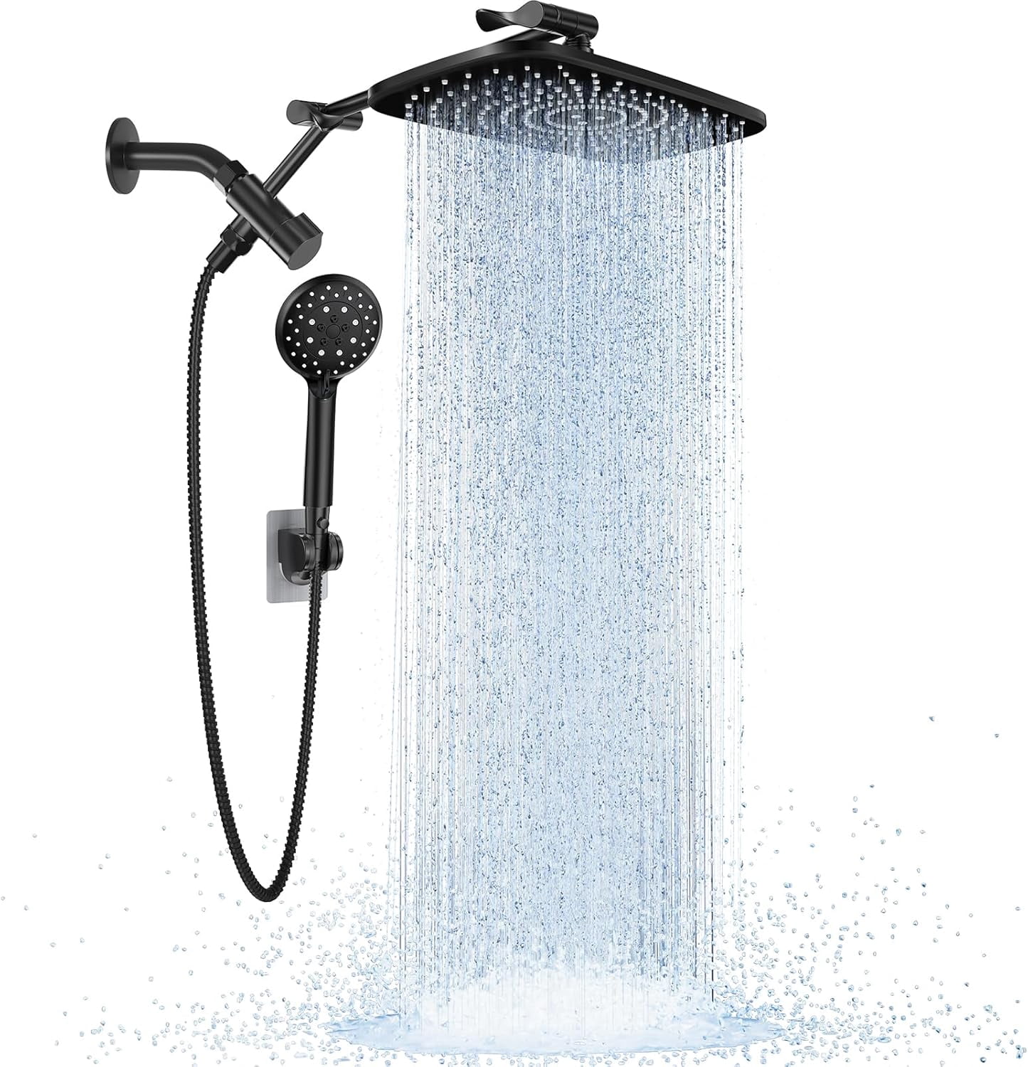 POP SANITARYWARE All Metal Matte Black Handheld Shower Head Kit - High Pressure, Square Style