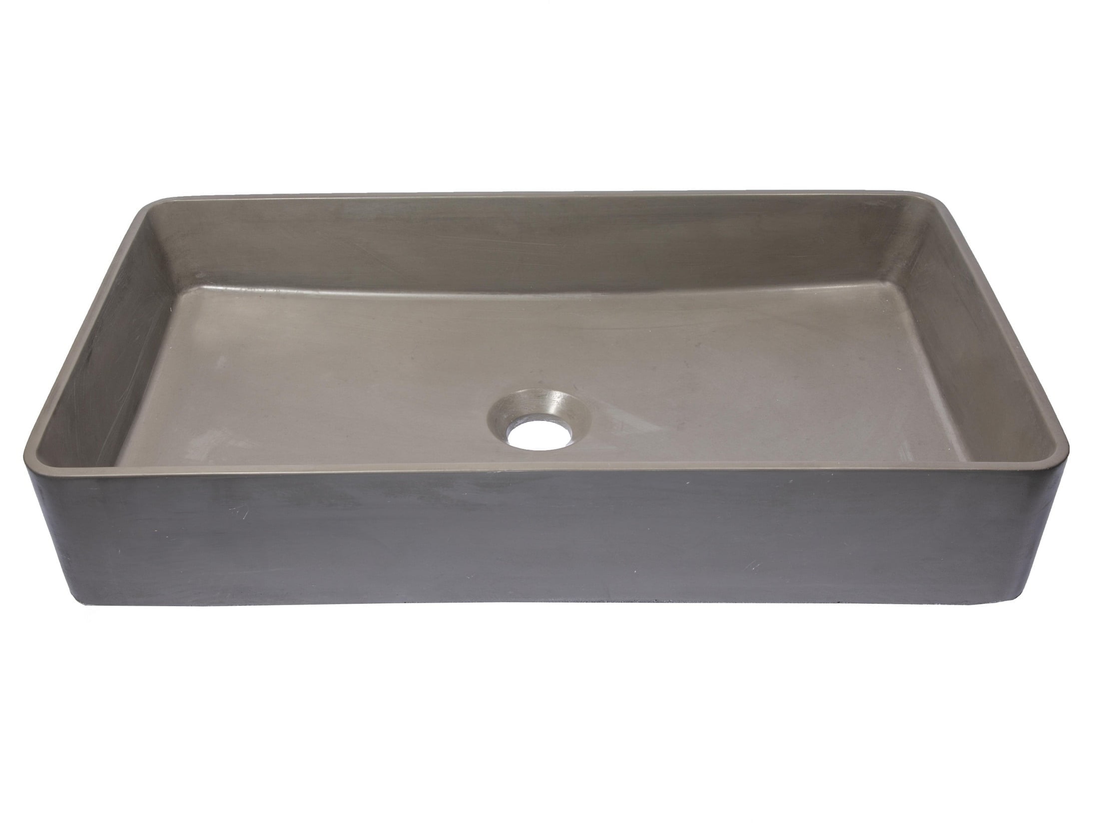 Wide Dark Gray Concrete Rectangular Vessel Sink