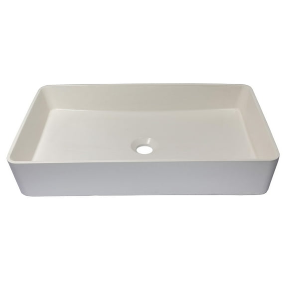 Wide Rectangular Concrete Vessel Sink - White