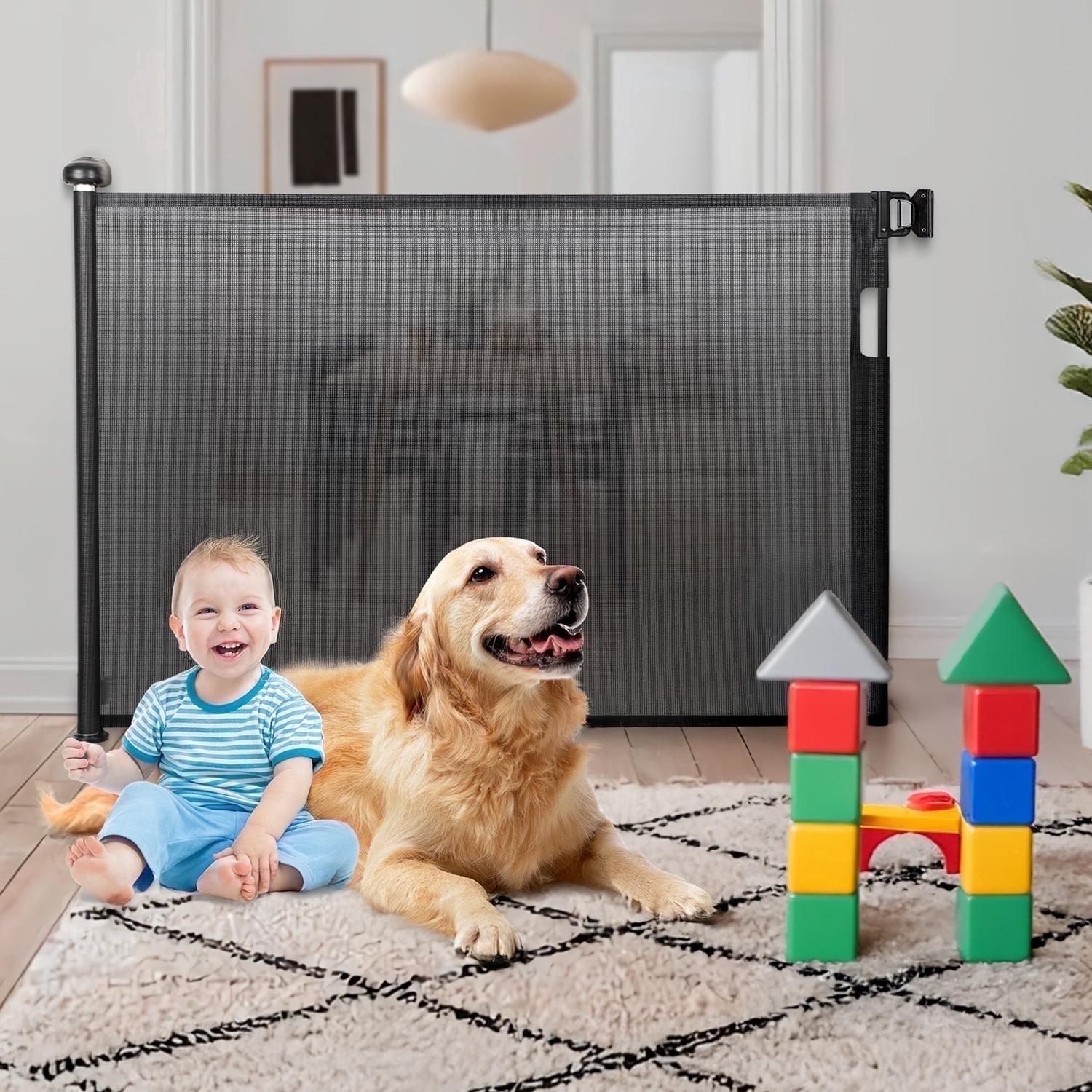 Wide Retractable Gates for Doorways, Mesh Dog Gate for the House, One-Hand Opening  Gates for Stairs, Pet Puppy Fence Indoor & Outdoor Short Dog Gate Puppy Gate Pet Fence