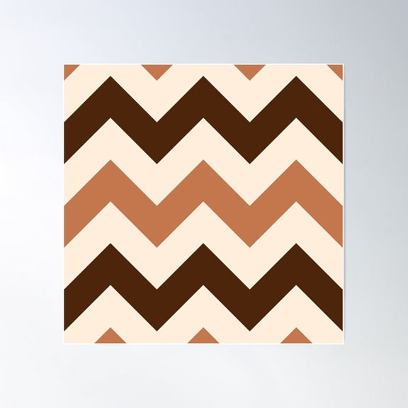 Wide Retro Zigzag Pattern Cream Rust Brown Poster Wall Art, Modern Wall Decor For Living Room Bedroom, 30x30 UNFRAMED