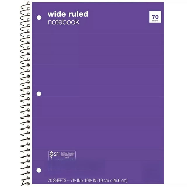 Wide Ruled 1 Subject Flexible Paperboard Cover Spiral Notebook - ub&ub