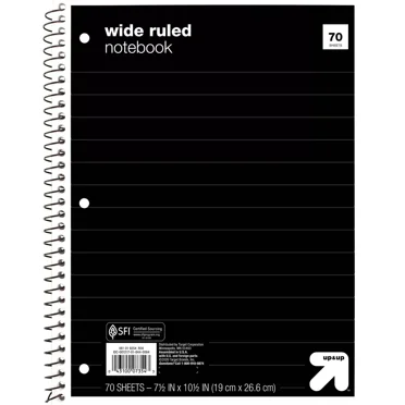 Wide Ruled 1 Subject Flexible Paperboard Cover Spiral Notebook