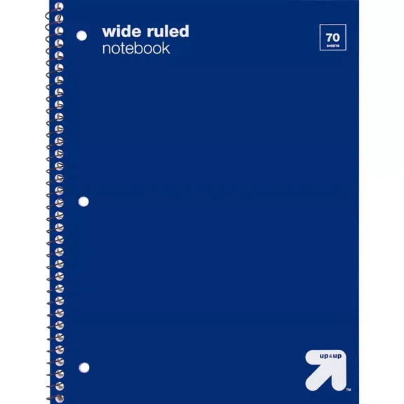 Wide Ruled 1 Subject Flexible Plastic Cover Spiral Notebook