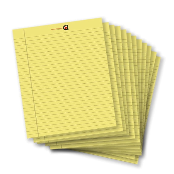 Wide Ruled 10.5 X 8.5 - Inch 50 - Sheet Lined Writing Note Pad (Yellow) Pack Of 12
