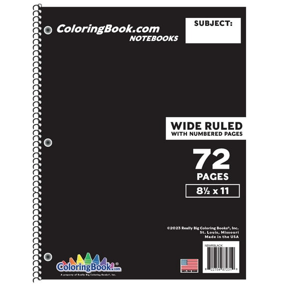 Wide Ruled Black Notebook 72 Pages