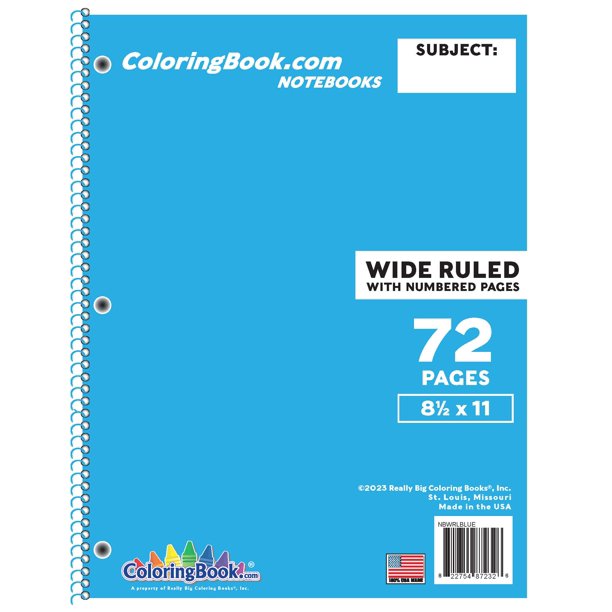 Wide Ruled Blue Notebook 72 Pages