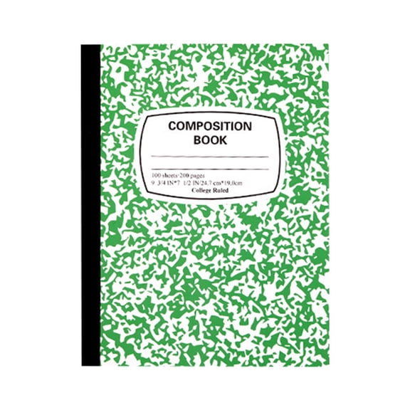 Wide Ruled Composition Book, Marble Printed Notebook, Lined Journal, 100 Sheets 200 Pages, 7.5x9.7 Inch Sewn Notepad, for College Lecture, Goal Tracking, Memo Writing, Green, LJAI