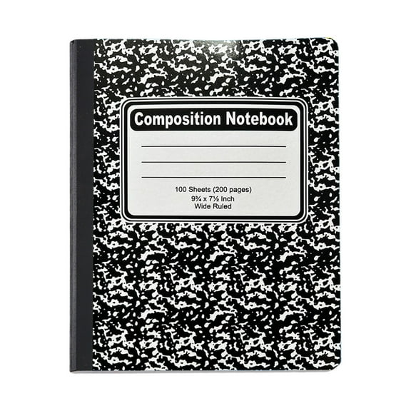 Wide Ruled Composition Notebooks with Double Sheets 2 Pages for School Supplies Binding Cover Ideal Back to College Stationery, 19 cm×24.7 cm, Black B