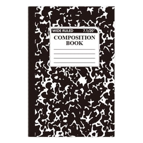 Wide Ruled Composition Notebook & Sticklers, Marble Cover, 100 Pages, 1 Count, Office Supplies for Teens & Adults, A5 Black